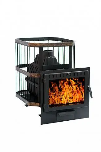 Фото Печь банная чугунная "Сибирь-20". Панорамная дверца (Сетка) в магазине Woodson