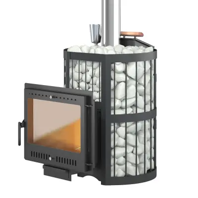 Фото Чугунная печь для бани ЭТНА Стандарт 18 (Панорама) "М" Закрытая каменка в магазине Woodson Фото Чугунная печь для бани ЭТНА Стандарт 18 (Панорама) "М" Закрытая каменка в магазине Woodson