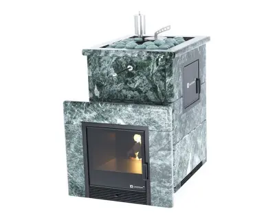 Фото Печь для русской бани Анапа М2 в трёхстороннем кожухе (змеевик) с открытым верхом в магазине Woodson