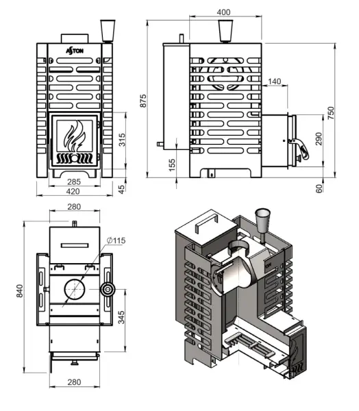 Фото Печь для бани ASTON 16 INOX стекло "АКВА " в магазине Woodson Фото Печь для бани ASTON 16 INOX стекло "АКВА " в магазине Woodson