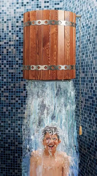 Обливное устройство для бани "Ливень" ПРО мини (+ деревянное обрамление "сосна")