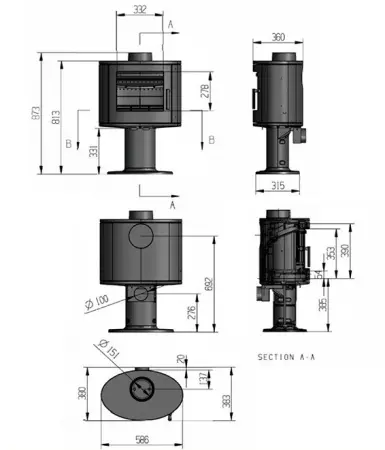 Фото Печь-камин EVEREST S9 в магазине Woodson Фото Печь-камин EVEREST S9 в магазине Woodson