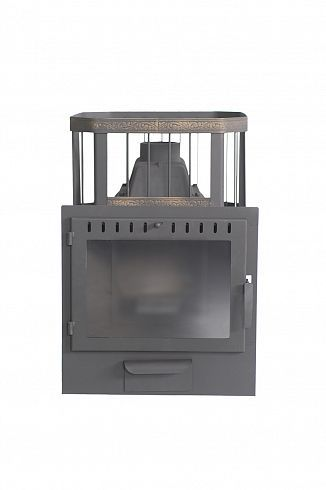 Фото Печь банная чугунная "Сибирь-24". Панорамная дверца (Сетка) в магазине Woodson Фото Печь банная чугунная "Сибирь-24". Панорамная дверца (Сетка) в магазине Woodson