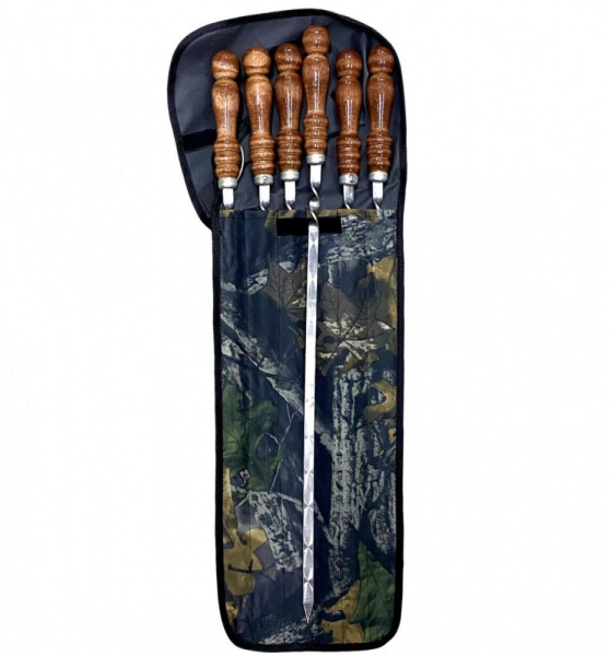 Комплект шампуров в чехле №4 (6 шампуров с дер. ручкой+нож+ 2шт вилка прут.+вилка+кочерга)