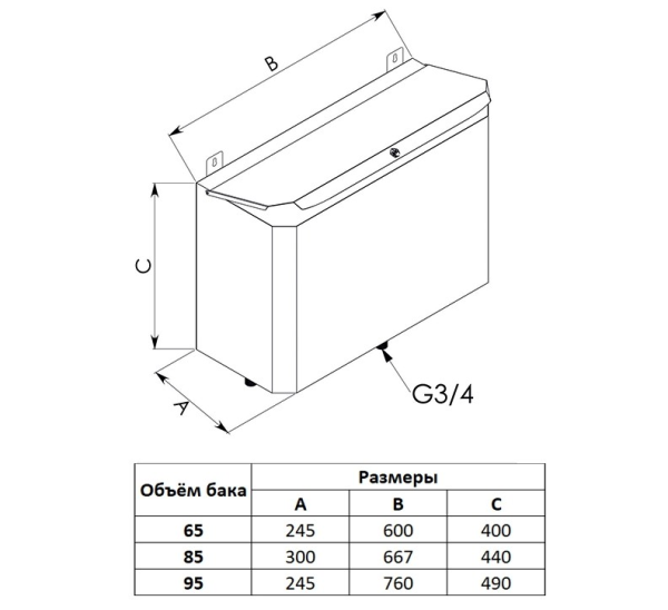 Бак выносной горизонтальный — 95 л — 1 мм AISI 304 — гарантия 3 года